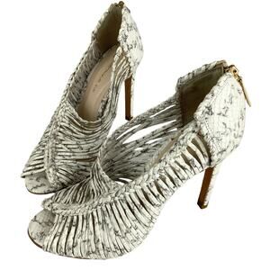 Anthropologie Guilhermina Muara Strappy Heeled Sandals White Snake Womens Size 7